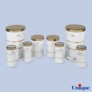 سرویس 8 پارچه کمر باریک خطی سفید طلایی یونیک UN-4596