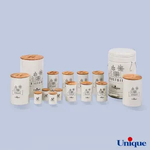 سرویس آشپزخانه 15 پارچه یونیک UN-8011 فانتزی کرم سه گل درب بامبو