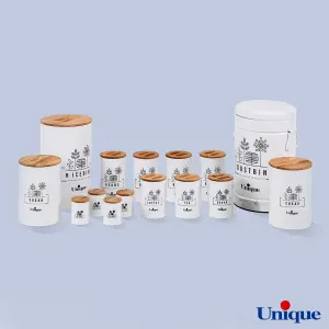 سرویس آشپزخانه 15 پارچه یونیک  فانتزی سفید گل درب بامبو UN-8013