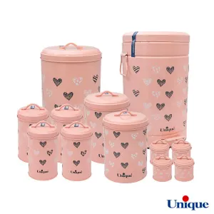 ست جای حبوبات و ادویه 4+8 صورتی پاستلی قلبی یونیک UN-9009