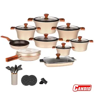 سرویس قابلمه تیتانیوم کاندید 28 پارچه مدل سزار رنگ بژ