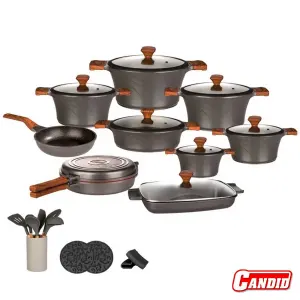 سرویس قابلمه تیتانیوم کاندید28 پارچه مدل سزار رنگ پلاتینیومی