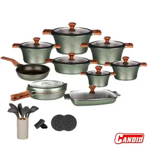 سرویس قابلمه تیتانیوم کاندید 28 پارچه مدل سزار رنگ سبز کیهانی