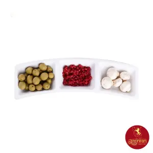 ظرف چینی زرین سه خانه کمانی سایز 36 سفید