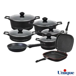 سرویس قابلمه 16 پارچه یونیک مدل کلاسیک رنگ مشکی UN-7701