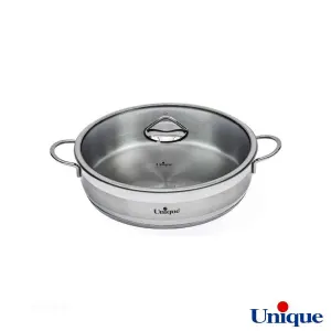 تابه استیل یونیک درب دار دو دسته مدلUN-9947 سایز 32