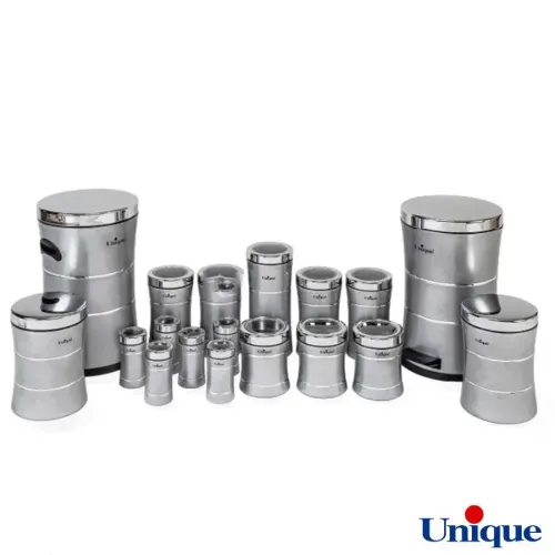 سرویس آشپزخانه 18 پارچه کمر باریک خطی نقره ای استیل یونیک UN-4688