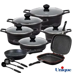 قیمت و خرید سرویس قابلمه گرانیتی یونیک 16 پارچه کلاسیک مشکی مات UN-7820