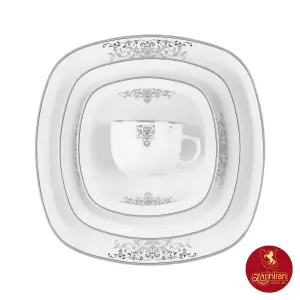 سرویس چینی زرین کواترو طرح مونت کارلو پلاتینی 12 نفره 98 پارچه