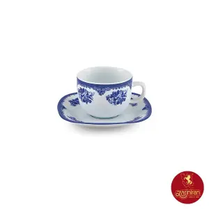 فنجان و نعلبکی چای خوری چینی زرین کواترو طرح فلورانس سرمه ای 2 پارچه