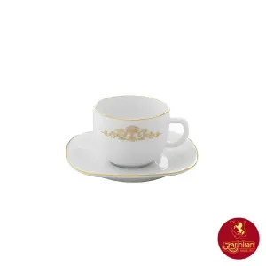 فنجان و نعلبکی چای خوری چینی زرین کواترو طرح کوئین طلایی 2 پارچه