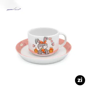 فنجان و نعلبکی چای خوری چینی زرین ZI فرم اس هپی ربیت 2 پارچه