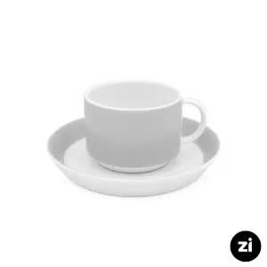 فنجان و نعلبکی چای خوری چینی زرین ZI فرم اس پاستل طوسی 2 پارچه