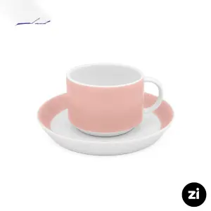 فنجان و نعلبکی چای خوری چینی زرین ZI فرم اس پاستل صورتی 2 پارچه