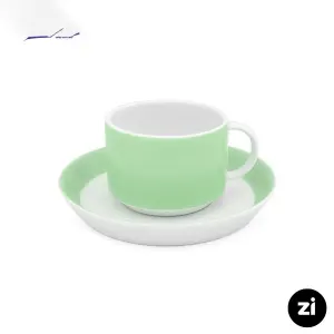 فنجان و نعلبکی چای خوری چینی زرین ZI فرم اس پاستل سبز 2 پارچه