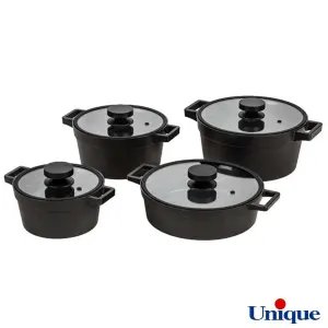 سرویس قابلمه 8 پارچه گرانیتی یونیک مدل دیاموند مشکی UN-8502 درب سیلیکونی