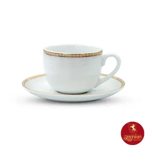 فنجان و نعلبکی چای خوری چینی زرین ایتالیا اف طرح ریوا طلایی 2 پارچه