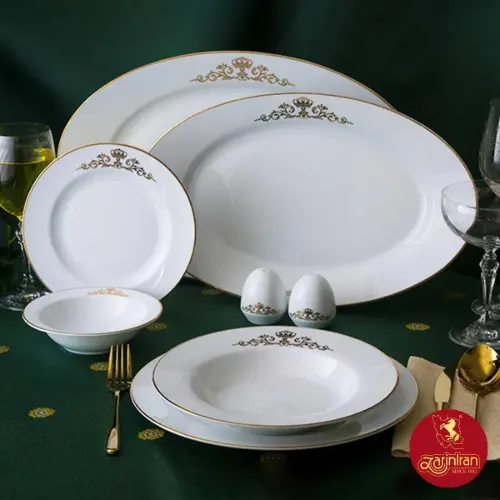 خرید سرویس چینی زرین ایتالیا اف طرح کوئین طلایی 6 نفره 28 پارچه