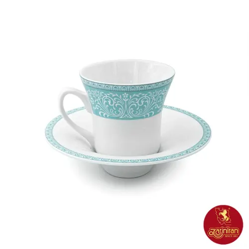 سرویس چای خوری چینی زرین شهرزاد طرح ورونا فیروزه ای سایز 9