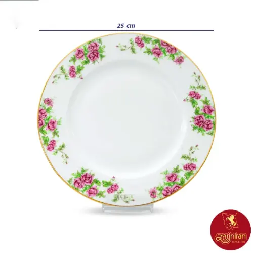 بشقاب تخت چینی زرین ایتالیا اف طرح بیدگل سایز 25
