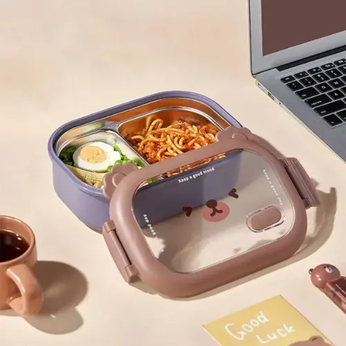 ظرف غذای خرسی ML-6261 استیل دو خانه 800 میلی لیتر