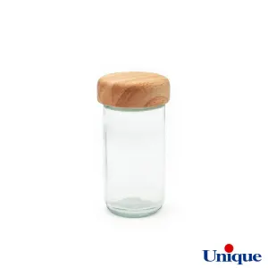 بانکه شیشه ای یونیک با درب چوبی 10×5.5 سانتیمتر