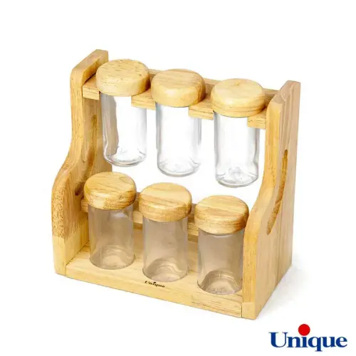 ست ادویه یونیک پایه دار چوبی 6 عددی UN-1500