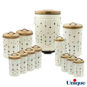 سرویس 12 پارچه فانتزی کرم ستاره آویز درب طلایی یونیک UN-8027