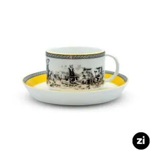 فنجان و نعلبکی چای خوری چینی زرین ZI فرم اس ویلیج 2 پارچه