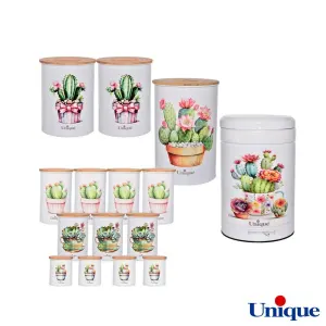 سرویس آشپزخانه یونیک 15 پارچه سفید کاکتوس ساده درب بامبو UN-8070