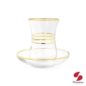 استکان نعلبکی کمر باریک طلایی پاشاباغچه 12 پارچه کد 97177