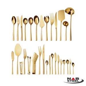 سرویس 124 پارچه ناب استیل مدل فلورانس طلایی PVD جعبه چوبی