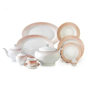 سرویس غذاخوری مریدین رزگلد چینی زرین ایتالیا اف 12 نفره 102 پارچه