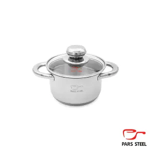 قابلمه 140 دسته فلزی (کف سه لایه) با درب پیرکس پارس استیل