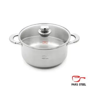 قابلمه 240 دسته فلزی (کف سه لایه) با درب پیرکس پارس استیل