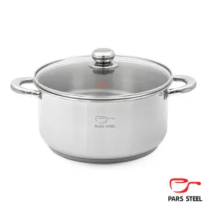 قابلمه 280 دسته فلزی (کف سه لایه) با درب پیرکس پارس استیل