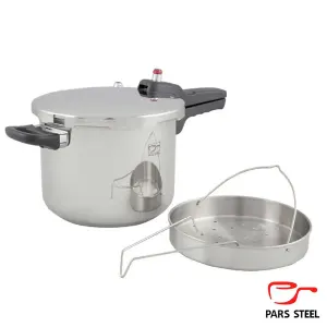 ديگ زودپز ۶ ليتري پارس استیل کف سه لایه با سبد بخارپز