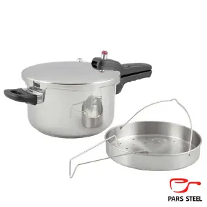 زودپز ۴/۵ ليتري تک دسته پارس استیل کف سه لایه با سبد بخار پز