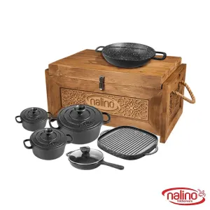 سرویس قابلمه چدنی 10 پارچه BONA نالینو - جعبه چوبی