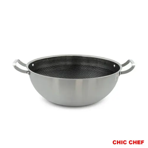 تابه ووک استیل کربنی CC8062-36 دو دسته چیک چف