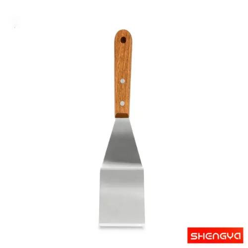 کاردک آشپزی زاویه دار استیل دسته چوبی شنگیا