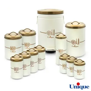 سرویس 12 پارچه فانتزی کرم ایفل درب طلایی یونیک UN-8029