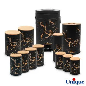 سرویس 12 پارچه آشپزخانه فانتزی مشکی ماربل درب بامبو UN-8061