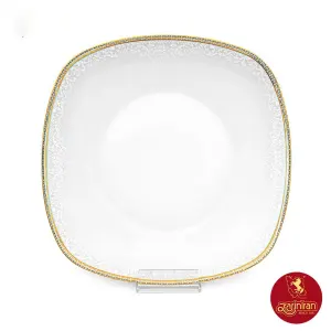 بشقاب غذا خوری تخت چینی زرین کواترو طرح ریوا طلایی