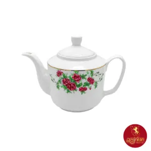 چینی زرین قوری چای استوانه بزرگ طرح بیدگل مینیاتوری - گل سرخی