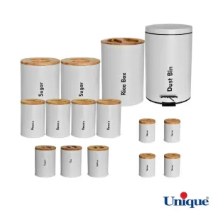 سرویس آشپزخانه یونیک 16 پارچه UN-8058 طوسی روشن با درب بامبو