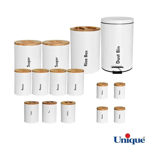 سرویس آشپزخانه یونیک 16 پارچه UN-8060 سفید با درب بامبو