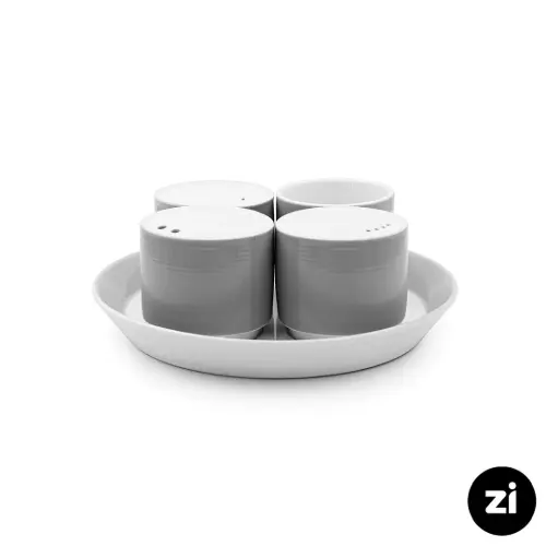 قیمت ست 5 پارچه نمک فلفل سماق چینی زرین Zi فرم اس پاستل طوسی