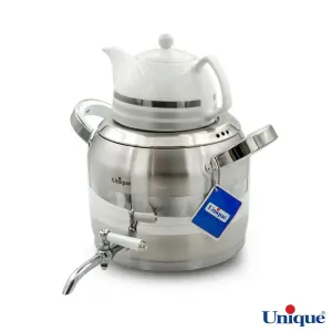 کتری استیل 5 لیتر با قوری چینی طرح ترک یونیک UN-7295 دسته کالیت نسوز