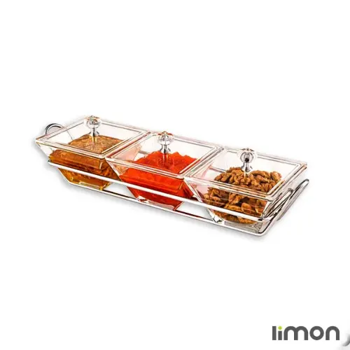 اردورخوری شیشه ای لیمون پایه استیل سه خانه مربع با درب اکرولیک 2107